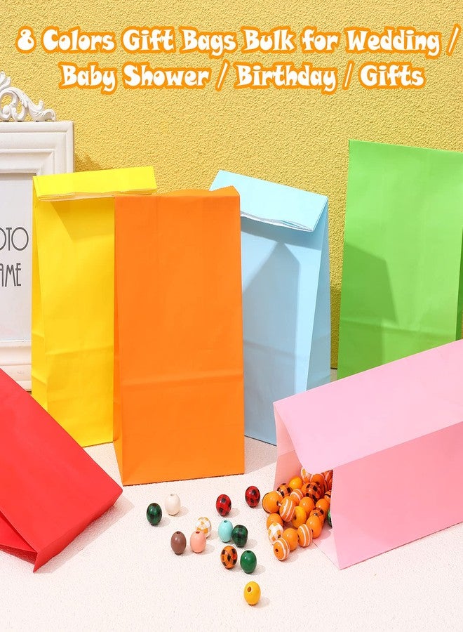 Clabby 100 Piece Colored Paper Bags Gift Party Favor Rainbow Small Size Treat Goody Lunch Paper Bags for Birthday Wedding Baby Shower Crafts, 8 Colors, 9.45 x 5.12 x 3.15 Inches(Bright Colors) - Image 3